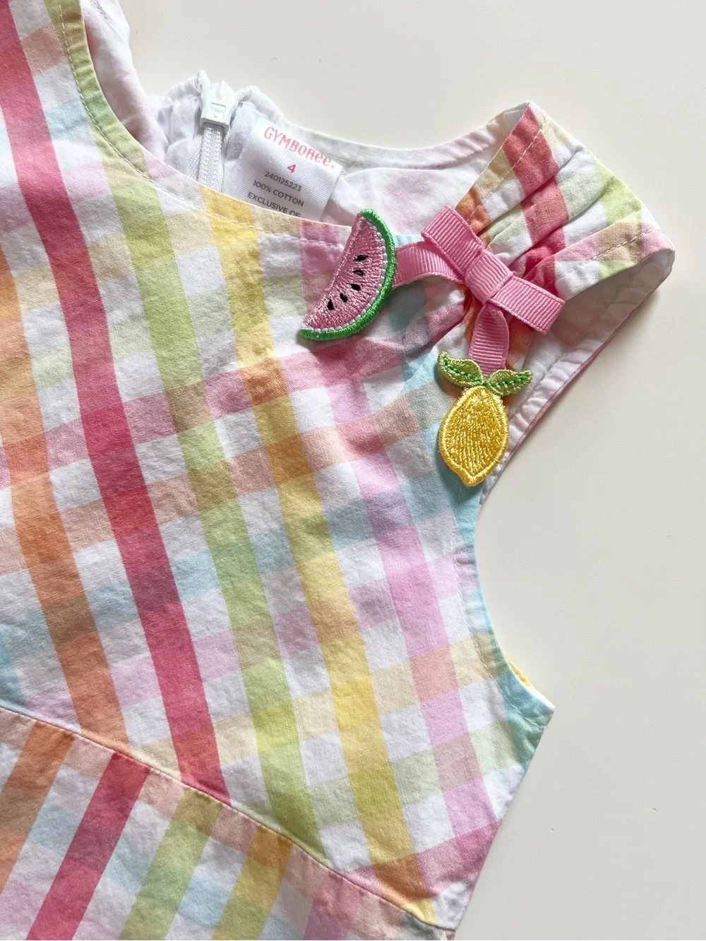 Vintage 2005 Gymboree Pastel Plaid Fruit Sleeveless Dress | Size 4